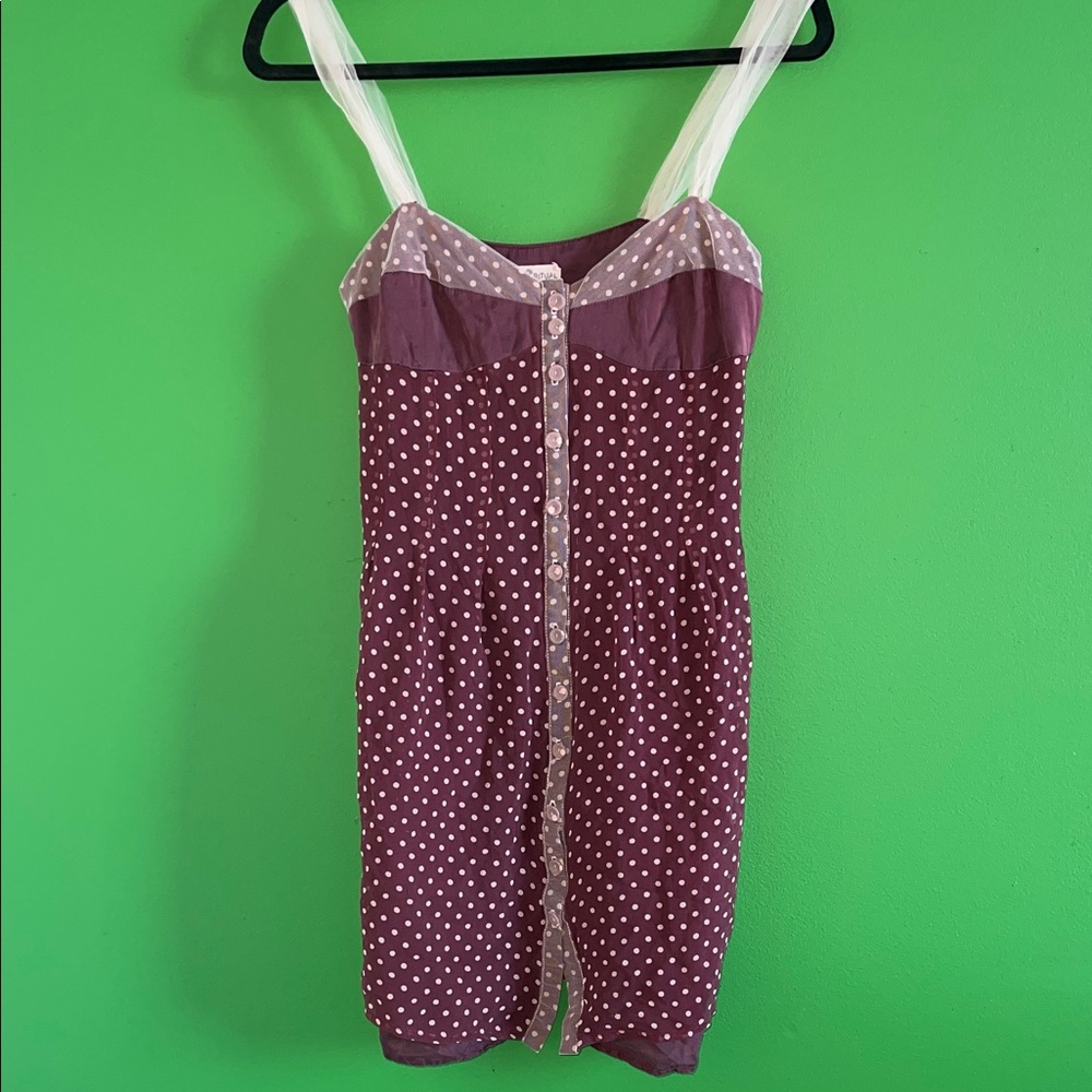 Vintage Myth Ritual 100% Silk Polka Dot Maroon Sleeveless Dress